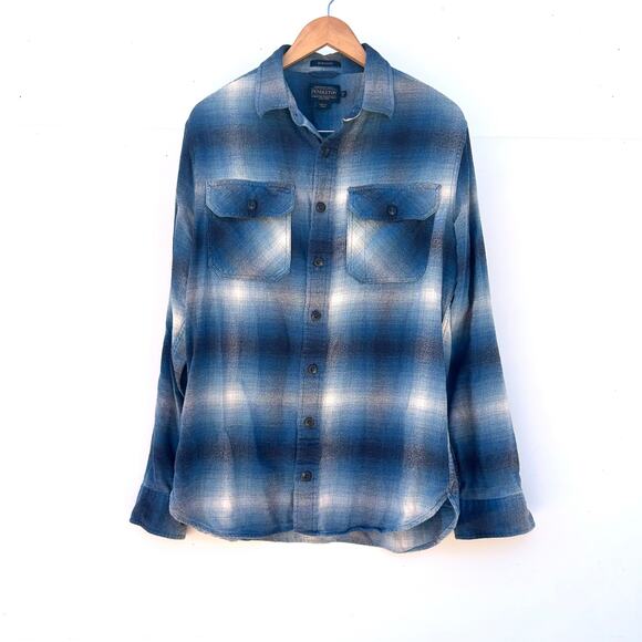 Pendleton Men’s Tall Super Soft Burnside Flannel Shirt Blue Plaid Cotton Medium - Picture 3 of 7